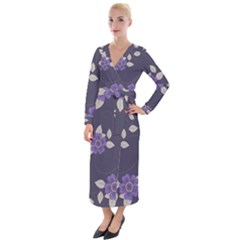 Purple Flowers Velvet Maxi Wrap Dress by goljakoff