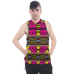 Pink Yellow Green Shapes                                                     Men s Sleeveless Hoodie