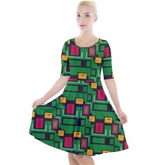 Rectangles On A Green Background                                                           Quarter Sleeve A-line Dress by LalyLauraFLM