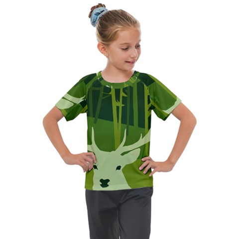 Forest Deer Tree Green Nature Kids  Mesh Piece Tee by HermanTelo