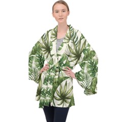 Green Leaves Long Sleeve Velvet Kimono  by goljakoff