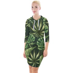 Green Leaves Quarter Sleeve Hood Bodycon Dress by goljakoff