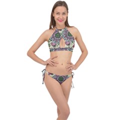 Flower Mandala Cross Front Halter Bikini Set by goljakoff