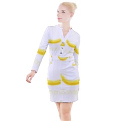 Banana Fruit Watercolor Painted Button Long Sleeve Dress by Mariart