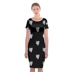 Man Head Caricature Drawing Pattern Classic Short Sleeve Midi Dress by dflcprintsclothing