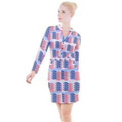 Fish Texture Rosa Blue Sea Button Long Sleeve Dress by HermanTelo