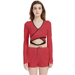 Flame Scarlet - Velvet Wrap Crop Top And Shorts Set by FashionLane