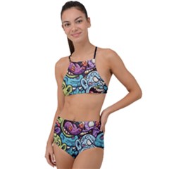 Halloween Love Chains Pattern High Waist Tankini Set by designsbymallika