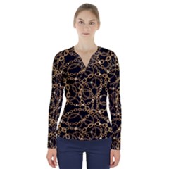 Chains Pattern 4 V-neck Long Sleeve Top by designsbymallika