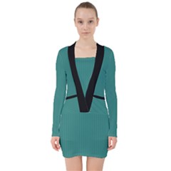 Celadon Green - V-neck Bodycon Long Sleeve Dress by FashionLane