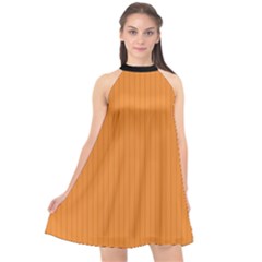 Cadmium Orange - Halter Neckline Chiffon Dress  by FashionLane