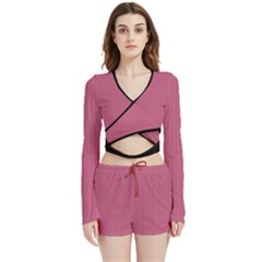 Tulip Pink - Velvet Wrap Crop Top And Shorts Set by FashionLane