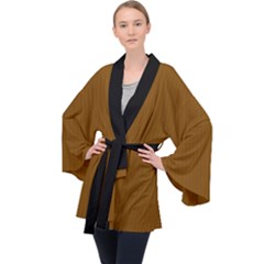 Just Brown - Long Sleeve Velvet Kimono  by FashionLane