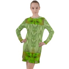 Landscape In A Green Structural Habitat Ornate Long Sleeve Hoodie Dress by pepitasart