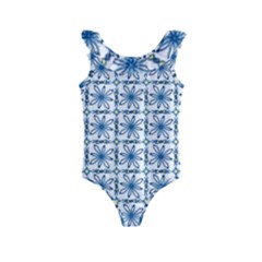 Blue Floral Pattern Kids  Frill Swimsuit by MintanArt