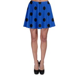 Large Black Polka Dots On Absolute Zero Blue - Skater Skirt by FashionLane