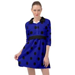 Large Black Polka Dots On Admiral Blue - Mini Skater Shirt Dress by FashionLane