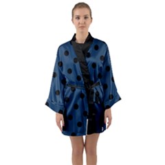 Large Black Polka Dots On Aegean Blue - Long Sleeve Satin Kimono by FashionLane