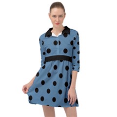 Large Black Polka Dots On Air Force Blue - Mini Skater Shirt Dress by FashionLane