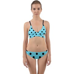 Large Black Polka Dots On Arctic Blue - Wrap Around Bikini Set by FashionLane