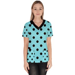 Large Black Polka Dots On Arctic Blue - Women s V-neck Scrub Top by FashionLane