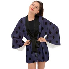 Large Black Polka Dots On Astral Aura - Long Sleeve Kimono by FashionLane