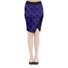 Large Black Polka Dots On Berry Blue - Midi Wrap Pencil Skirt by FashionLane