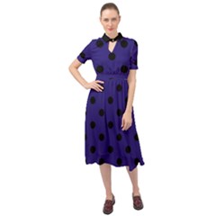 Large Black Polka Dots On Berry Blue - Keyhole Neckline Chiffon Dress by FashionLane