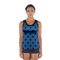 Large Black Polka Dots On Classic Blue - Sport Tank Top  by FashionLane