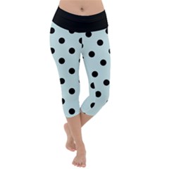 Large Black Polka Dots On Pale Blue - Lightweight Velour Capri Yoga Leggings by FashionLane