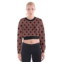 Large Black Polka Dots On Bole Brown - Cropped Sweatshirt by FashionLane