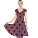 Large Black Polka Dots On Bole Brown - Cap Sleeve Front Wrap Midi Dress View1