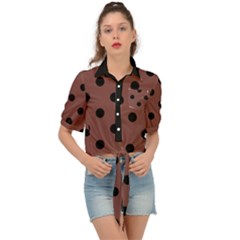 Large Black Polka Dots On Bole Brown - Tie Front Shirt  by FashionLane