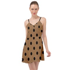 Large Black Polka Dots On Bone Brown - Summer Time Chiffon Dress by FashionLane