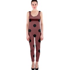 Large Black Polka Dots On Brandy Brown - One Piece Catsuit by FashionLane
