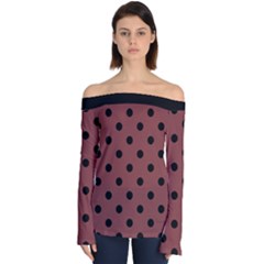 Large Black Polka Dots On Brandy Brown - Off Shoulder Long Sleeve Top by FashionLane