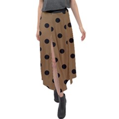 Large Black Polka Dots On Coyote Brown - Velour Split Maxi Skirt by FashionLane