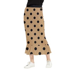 Large Black Polka Dots On Pale Brown - Maxi Fishtail Chiffon Skirt