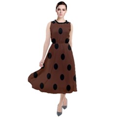 Large Black Polka Dots On Emperador Brown - Round Neck Boho Dress