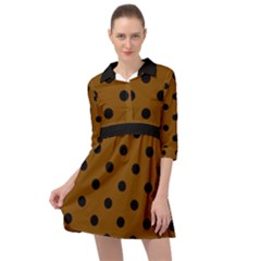 Large Black Polka Dots On Just Brown - Mini Skater Shirt Dress by FashionLane