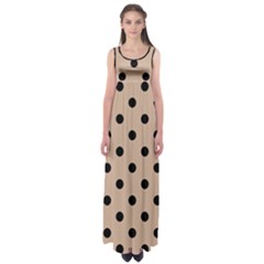 Large Black Polka Dots On Toasted Almond Brown - Empire Waist Maxi Dress by FashionLane