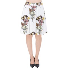 Butterflies On Peonies - By Larenard Velvet High Waist Skirt by LaRenard