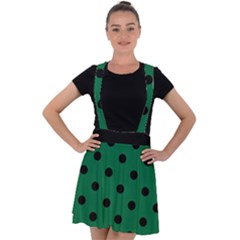 Large Black Polka Dots On Cadmium Green - Velvet Suspender Skater Skirt by FashionLane