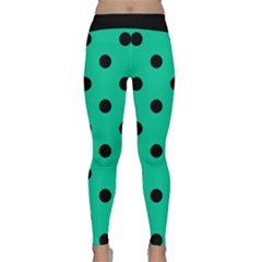 Large Black Polka Dots On Caribbean Green - Classic Yoga Leggings by FashionLane