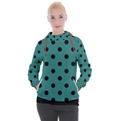 Large Black Polka Dots On Celadon Green - Women s Hooded Pullover by FashionLane