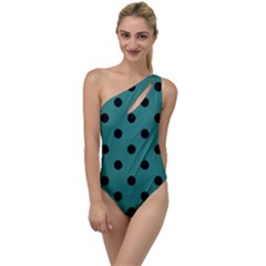 Large Black Polka Dots On Celadon Green - To One Side Swimsuit by FashionLane