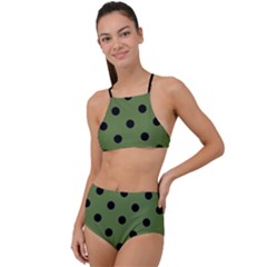 Large Black Polka Dots On Crocodile Green - High Waist Tankini Set by FashionLane