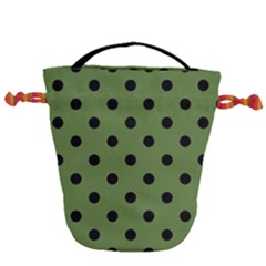 Large Black Polka Dots On Crocodile Green - Drawstring Bucket Bag by FashionLane