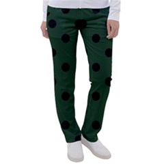 Large Black Polka Dots On Eden Green - Women s Casual Pants