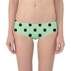 Large Black Polka Dots On Pale Green - Classic Bikini Bottoms by FashionLane